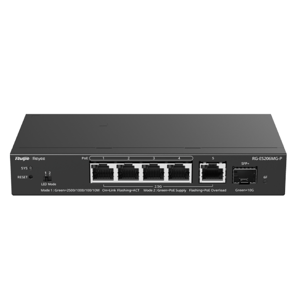 Ruijie RG-ES206MG-P 6-Port Multi-Gigabit PoE+ Switch with Cloud Management